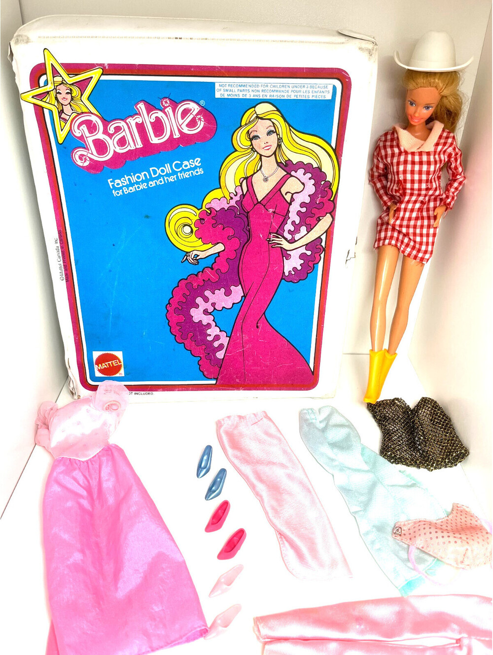 Vintage Barbie Fashion Doll Case with Barbie Doll, Clothes & Accessories Lot